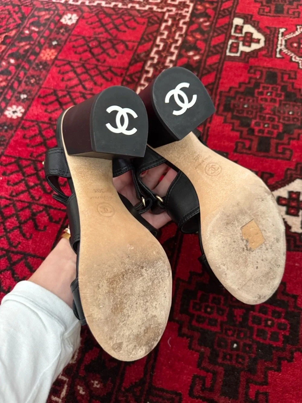 Chanel Women's Turnlock CC Logo Heeled Sandals Leather Neutral